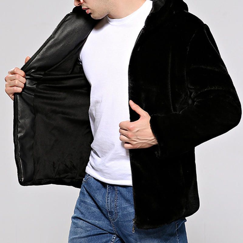 Chaqueta De Abrigo De Piel Sintética Con Cremallera Y Capucha Cálida De Invierno Para Hombre