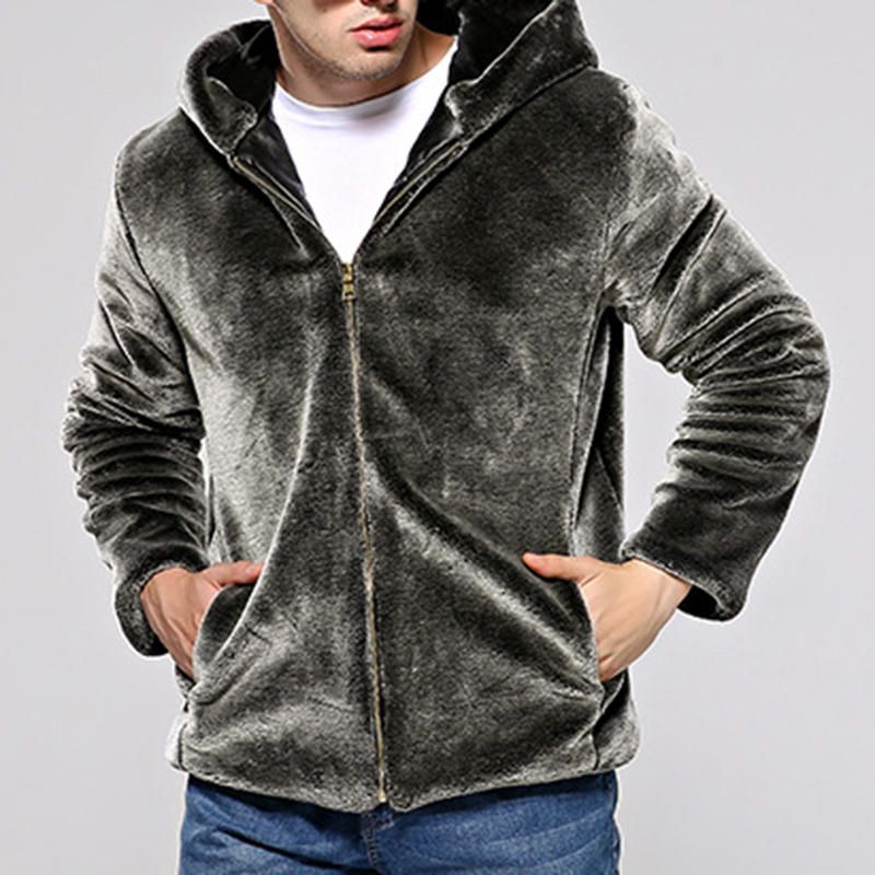 Chaqueta De Abrigo De Piel Sintética Con Cremallera Y Capucha Cálida De Invierno Para Hombre