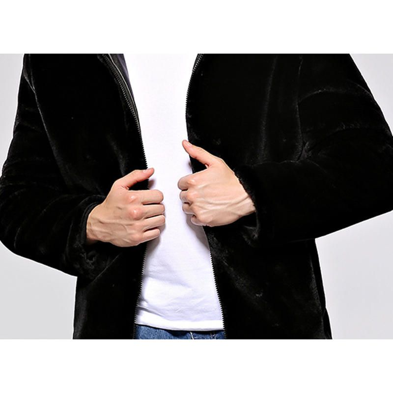 Chaqueta De Abrigo De Piel Sintética Con Cremallera Y Capucha Cálida De Invierno Para Hombre