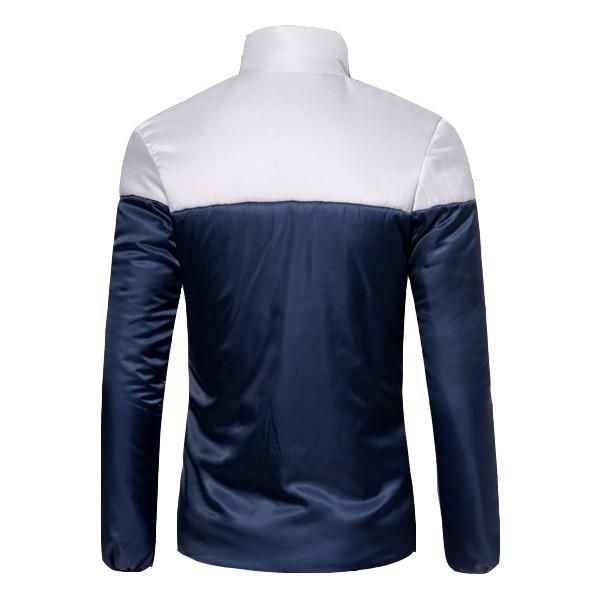 Chaqueta Acolchada De Algodón Para Hombre Bolsillo Con Cremallera Oculto Lateral Abrigo De Cuello Alto Con Empalme De Color En Forma De V