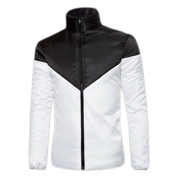 Chaqueta Acolchada De Algodón Para Hombre Bolsillo Con Cremallera Oculto Lateral Abrigo De Cuello Alto Con Empalme De Color En Forma De V