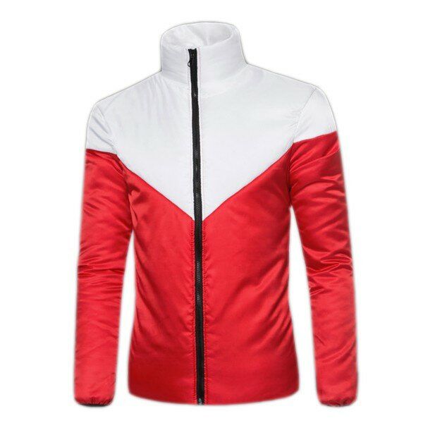 Chaqueta Acolchada De Algodón Para Hombre Bolsillo Con Cremallera Oculto Lateral Abrigo De Cuello Alto Con Empalme De Color En Forma De V