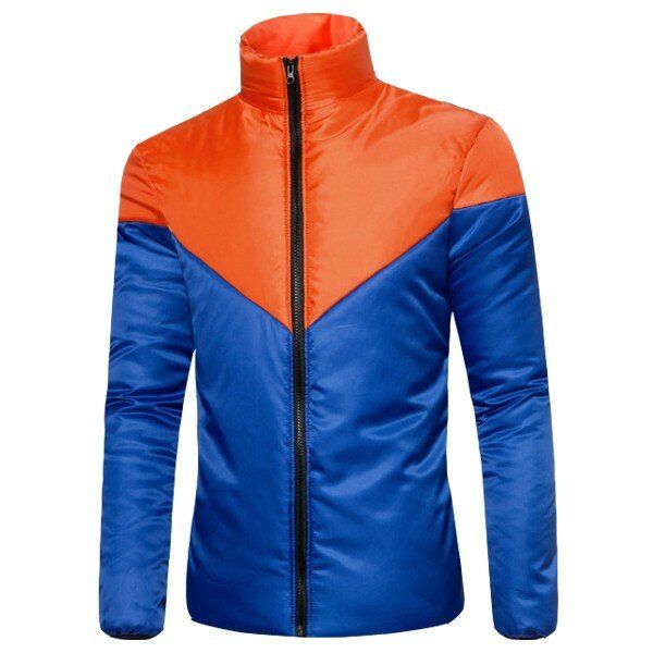 Chaqueta Acolchada De Algodón Para Hombre Bolsillo Con Cremallera Oculto Lateral Abrigo De Cuello Alto Con Empalme De Color En Forma De V