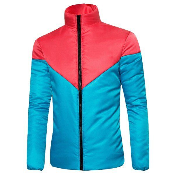 Chaqueta Acolchada De Algodón Para Hombre Bolsillo Con Cremallera Oculto Lateral Abrigo De Cuello Alto Con Empalme De Color En Forma De V