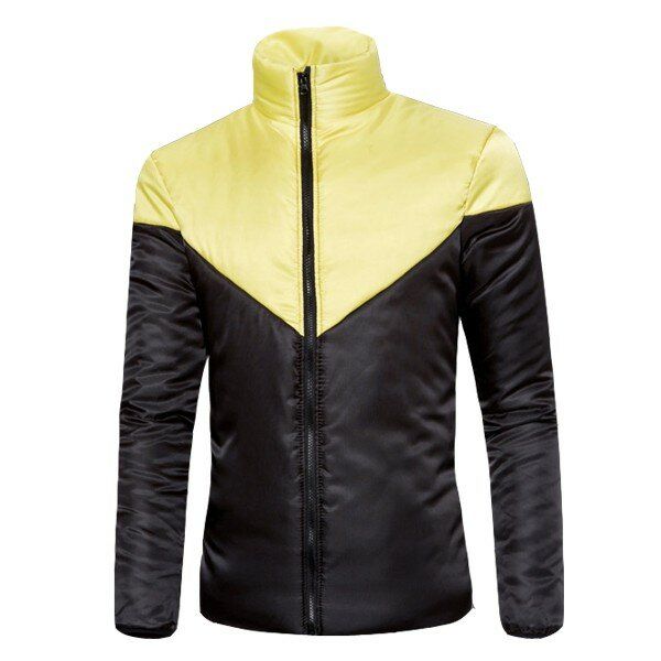 Chaqueta Acolchada De Algodón Para Hombre Bolsillo Con Cremallera Oculto Lateral Abrigo De Cuello Alto Con Empalme De Color En Forma De V