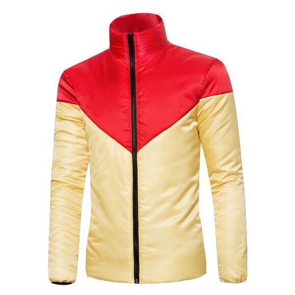 Chaqueta Acolchada De Algodón Para Hombre Bolsillo Con Cremallera Oculto Lateral Abrigo De Cuello Alto Con Empalme De Color En Forma De V