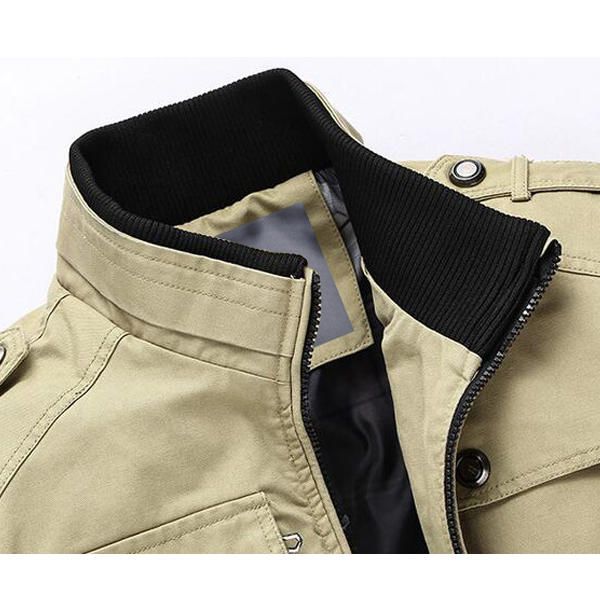 Chaqueta Al Aire Libre Con Múltiples Bolsillos Y Cuello Alto Para Hombre