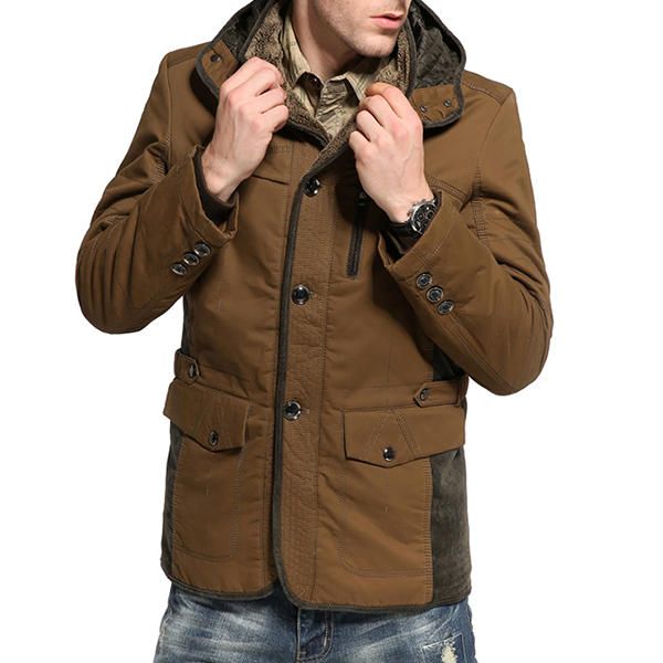 Chaqueta De Algodón Al Aire Libre Con Capucha Cálida De Invierno De Terciopelo Grueso Para Hombre