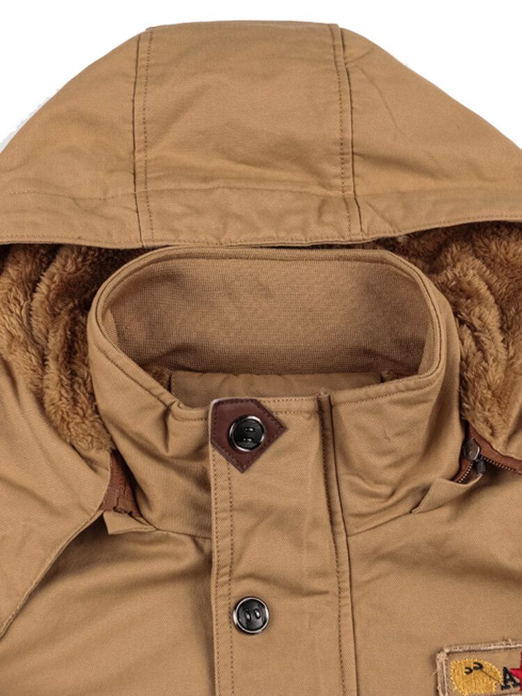 Chaqueta De Algodón Casual Con Múltiples Bolsillos Con Capucha Y Forro Polar De Invierno Para Hombre