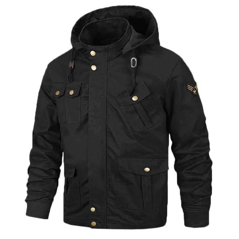 Chaqueta De Algodón Para Hombre Con Capucha Y Múltiples Bolsillos Estilo Militar