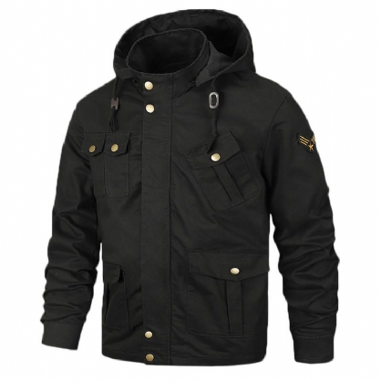 Chaqueta De Algodón Para Hombre Con Capucha Y Múltiples Bolsillos Estilo Militar