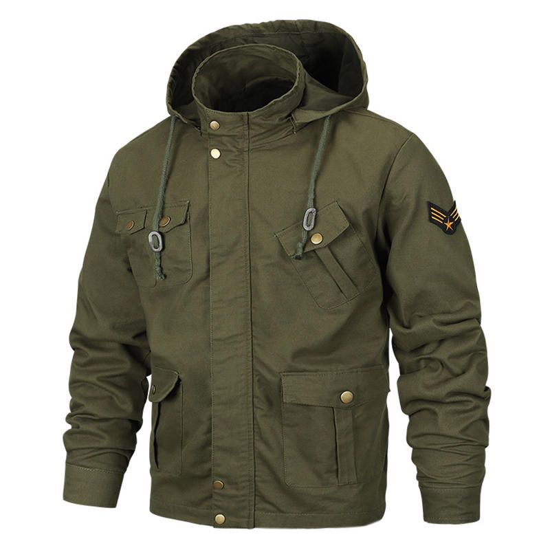 Chaqueta De Algodón Para Hombre Con Capucha Y Múltiples Bolsillos Estilo Militar