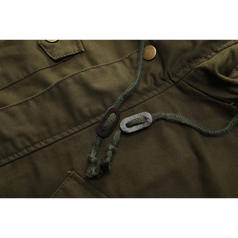 Chaqueta De Algodón Para Hombre Con Capucha Y Múltiples Bolsillos Estilo Militar