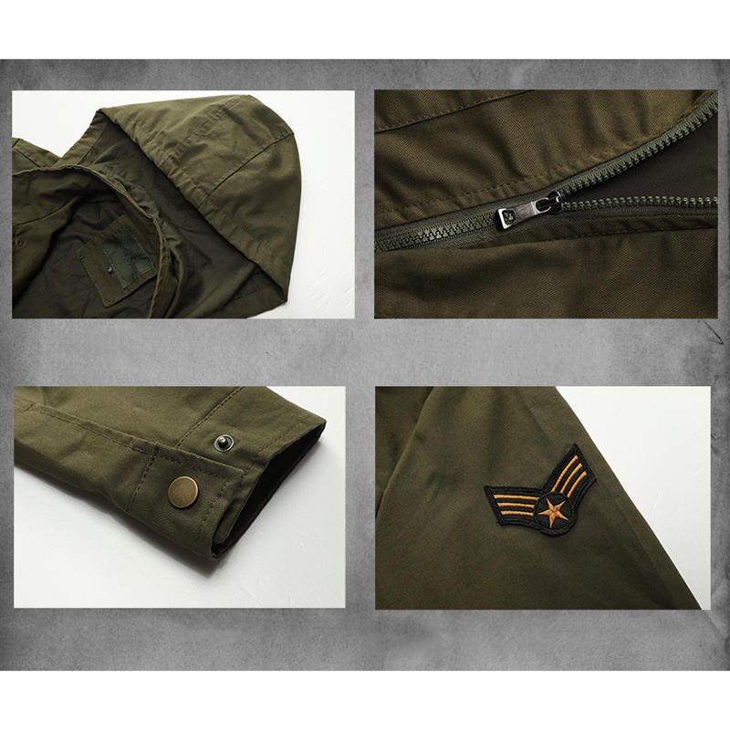 Chaqueta De Algodón Para Hombre Con Capucha Y Múltiples Bolsillos Estilo Militar