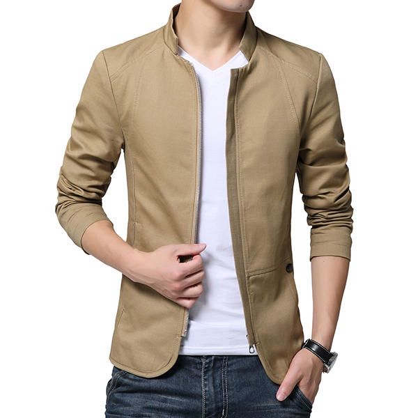 Chaqueta De Algodón De Primavera Otoño Con Cremallera Y Cuello Alto Slim Fit Para