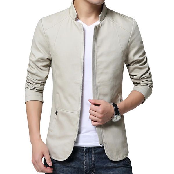 Chaqueta De Algodón De Primavera Otoño Con Cremallera Y Cuello Alto Slim Fit Para