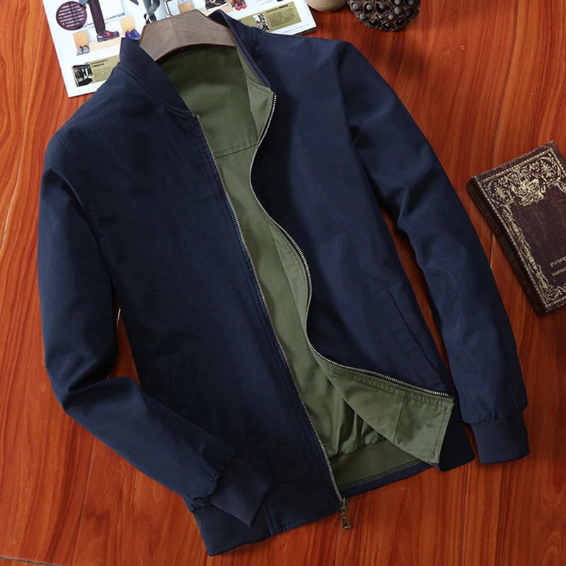 Chaqueta De Algodón De Primavera Y Otoño Con Cuello De Béisbol De Doble Uso Para Hombre