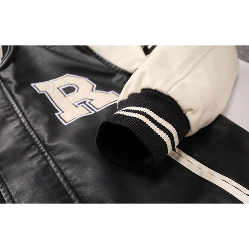 Chaqueta De Béisbol De Corte Entallado Con Insignia De Retazos De Cuero Pu Estilo Motocicleta Para Hombre