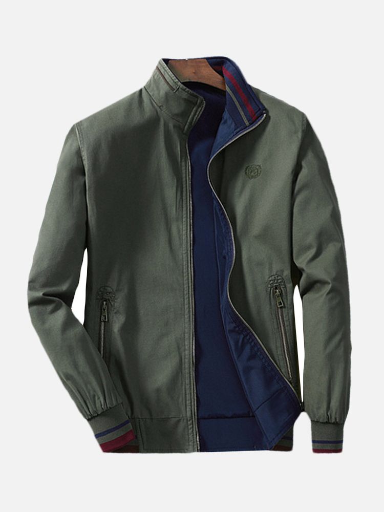 Chaqueta De Bolsillo Con Cremallera De Algodón Con Logo Bordado Revsersible Para Hombre