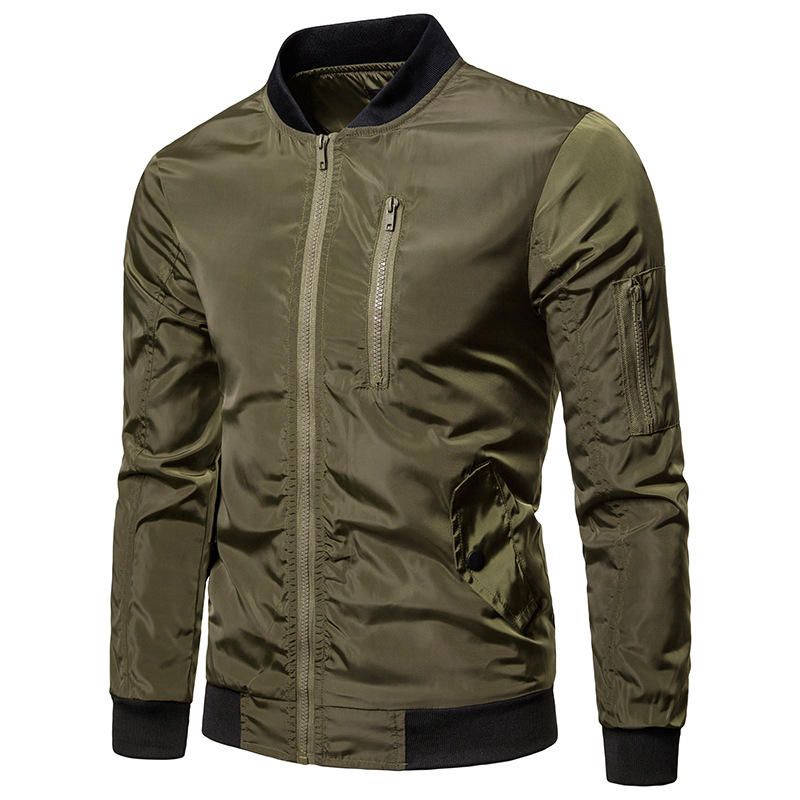 Chaqueta De Bombardero Con Cuello De Béisbol Con Cremallera Informal De Moda Para Hombre