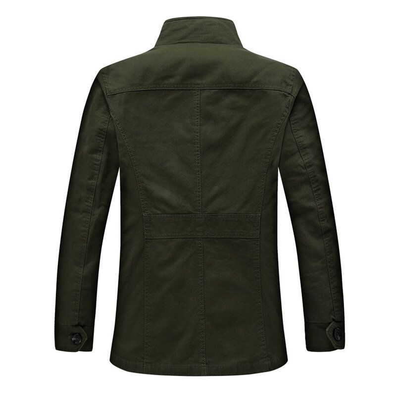 Chaqueta De Carga Tipo Trinchera De Color Sólido Con Bolsillo Con Cremallera Y Cuello Alto Grueso De Algodón De Invierno De Talla Grande Para Hombre