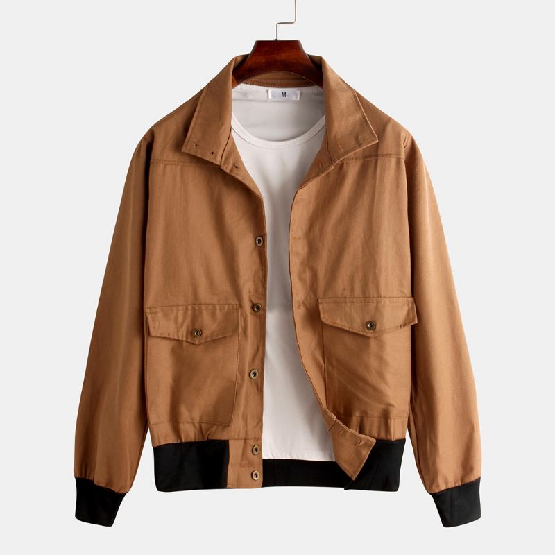 Chaqueta Cargo De Manga Larga De Color Sólido Con Botones Vintage Para Hombre