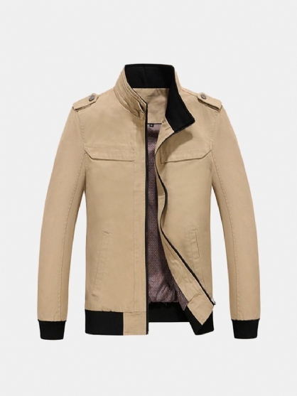 Chaqueta Casual Al Aire Libre De Otoño Para Hombre Abrigo De Algodón De Color Sólido Con Cremallera Y Cuello Alto