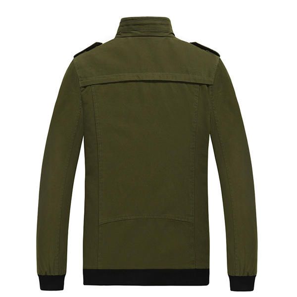 Chaqueta Casual Al Aire Libre De Otoño Para Hombre Abrigo De Algodón De Color Sólido Con Cremallera Y Cuello Alto