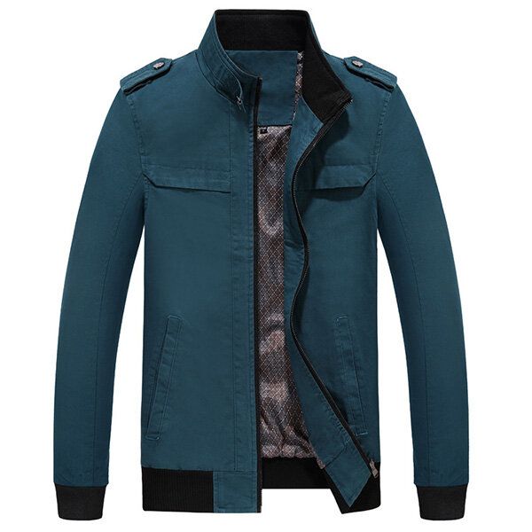 Chaqueta Casual Al Aire Libre De Otoño Para Hombre Abrigo De Algodón De Color Sólido Con Cremallera Y Cuello Alto