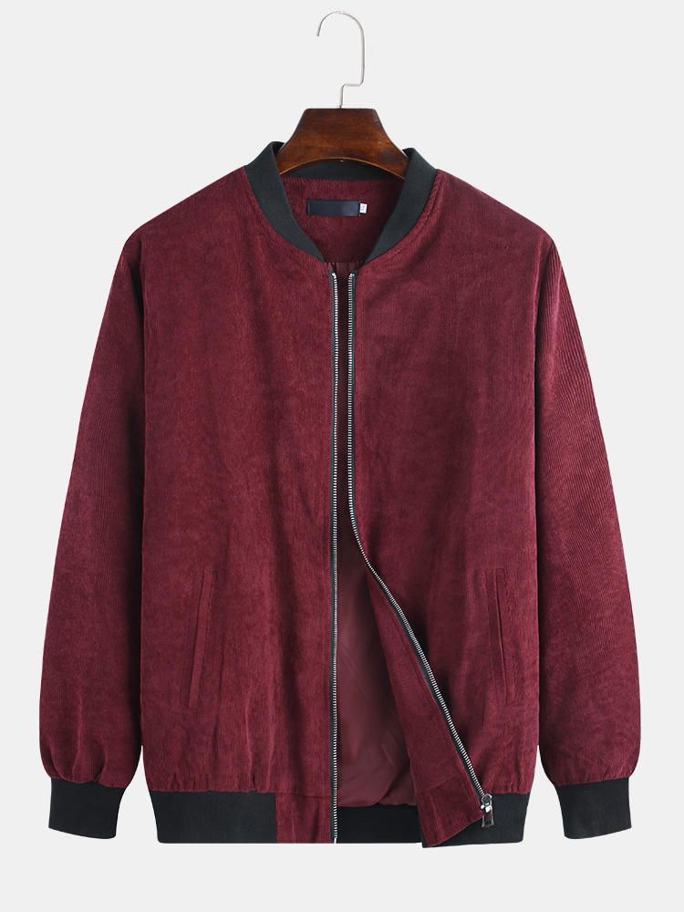 Chaqueta Casual De Cuello Alto De Color Sólido De Pana De Otoño Para Hombre