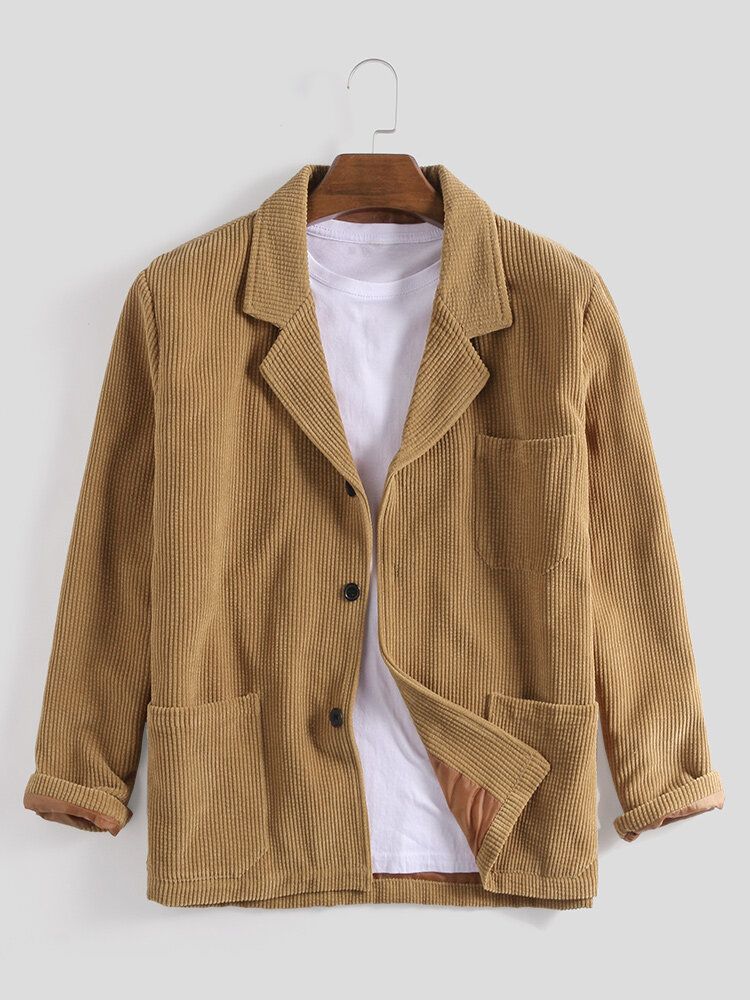 Chaqueta Casual De Cuello Vuelto Con Múltiples Bolsillos Grandes Vintage Para Hombre