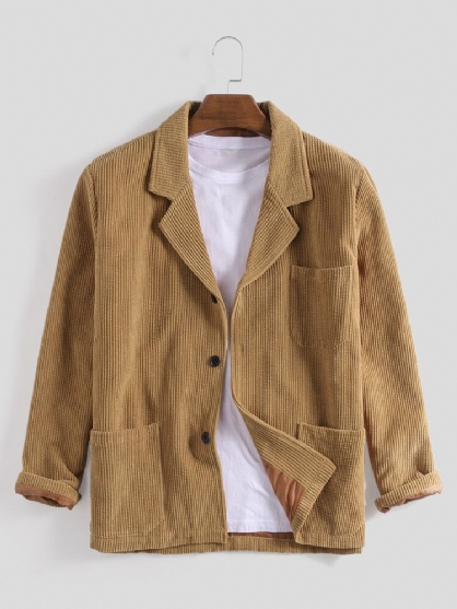 Chaqueta Casual De Cuello Vuelto Con Múltiples Bolsillos Grandes Vintage Para Hombre