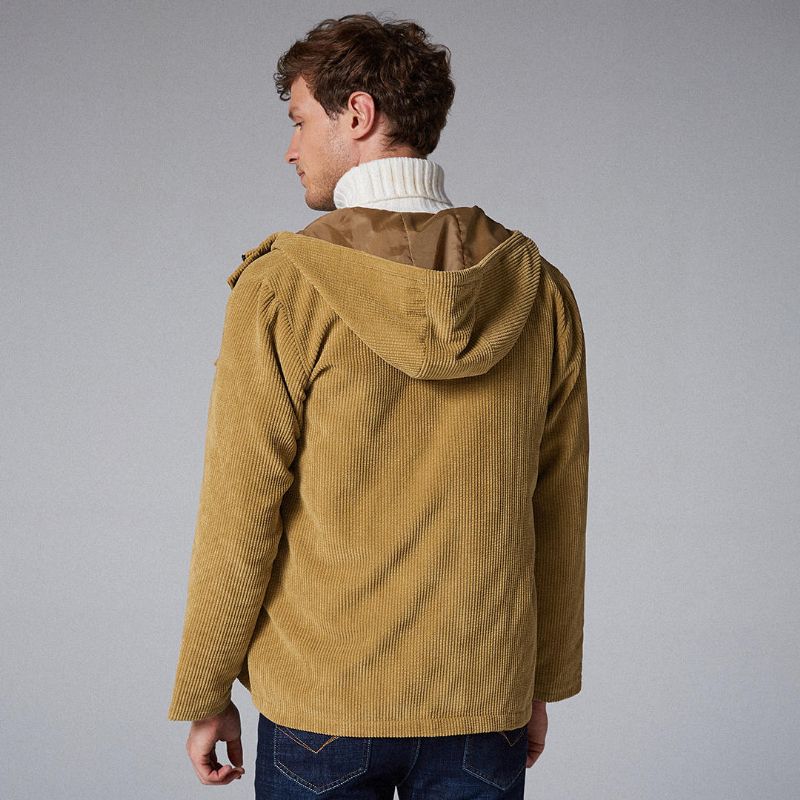 Chaqueta Casual De Manga Larga Con Bolsillos Prácticos Con Capucha De Pana Vintage Para Hombre