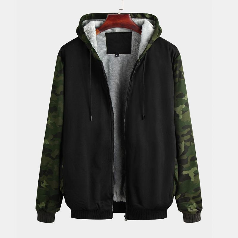 Chaqueta Casual De Manga Larga Con Capucha Gruesa De Camuflaje Para Hombre