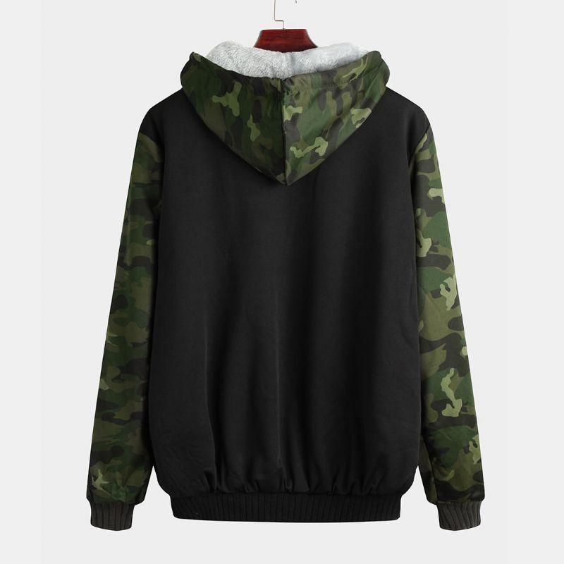 Chaqueta Casual De Manga Larga Con Capucha Gruesa De Camuflaje Para Hombre