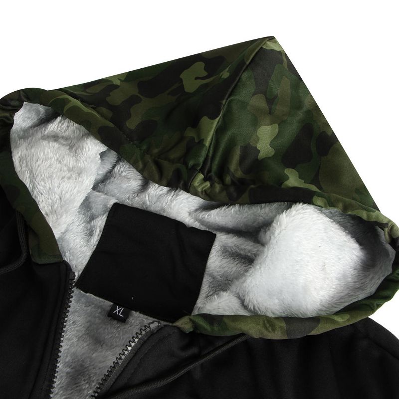 Chaqueta Casual De Manga Larga Con Capucha Gruesa De Camuflaje Para Hombre