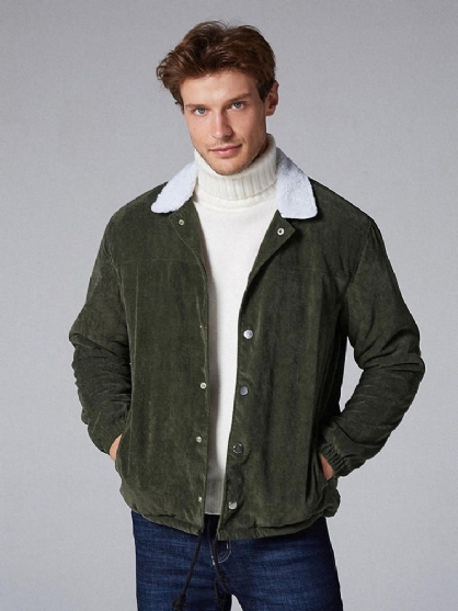 Chaqueta Casual De Manga Larga Con Cuello Borg De Pana Para Hombre