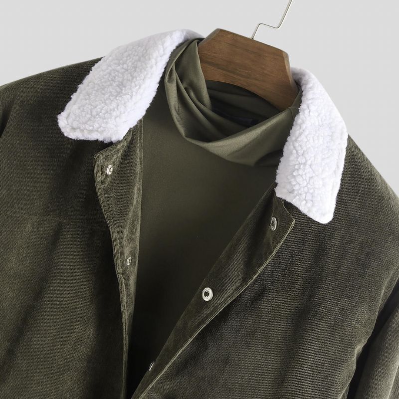 Chaqueta Casual De Manga Larga Con Cuello Borg De Pana Para Hombre