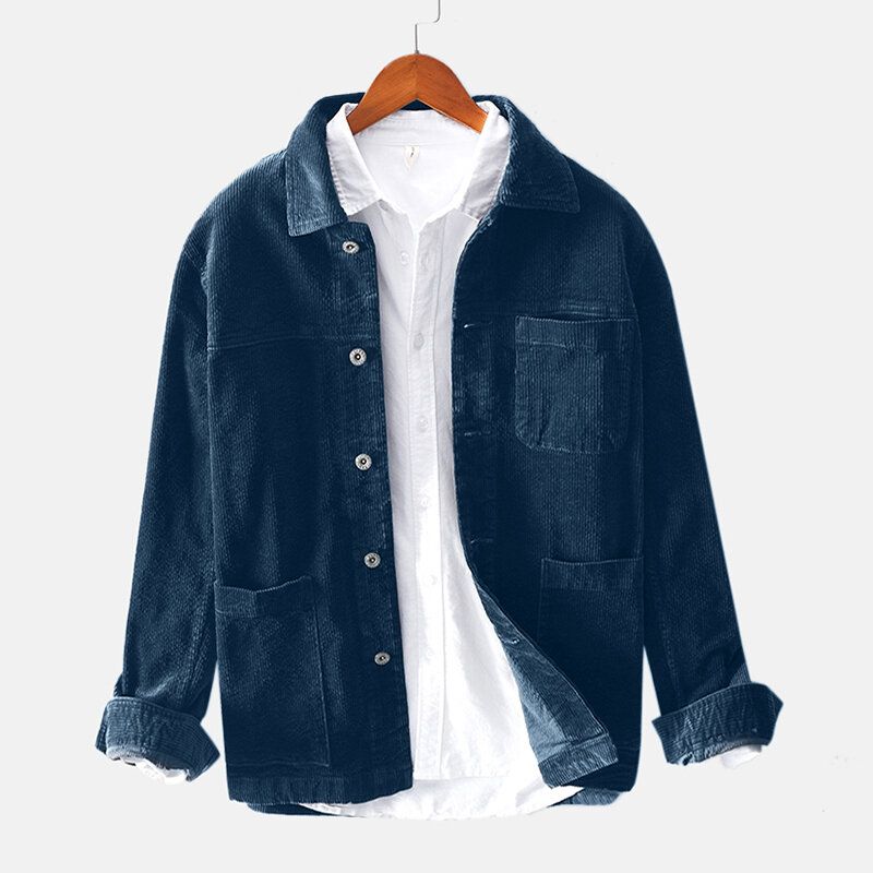 Chaqueta Casual De Manga Larga Con Múltiples Bolsillos Prácticos Vintage De Pana Para Hombre