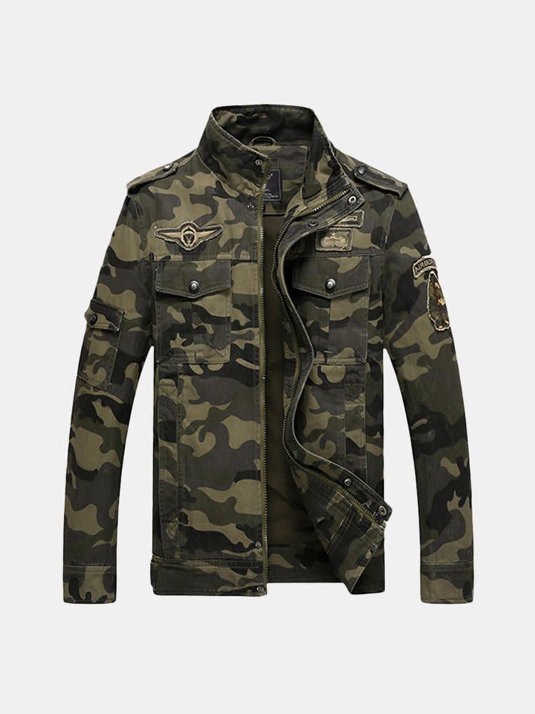 Chaqueta De Charretera Para Exteriores De Algodón Militar Con Estampado De Camuflaje Para Hombre