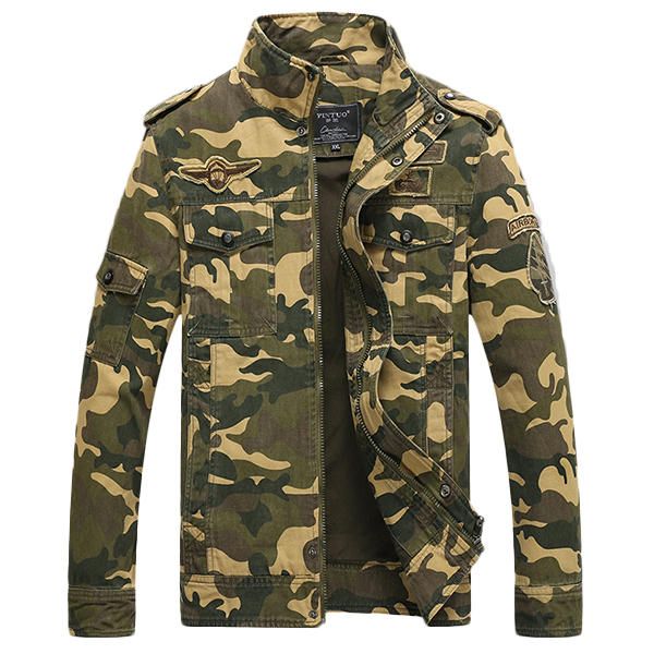 Chaqueta De Charretera Para Exteriores De Algodón Militar Con Estampado De Camuflaje Para Hombre