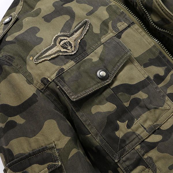 Chaqueta De Charretera Para Exteriores De Algodón Militar Con Estampado De Camuflaje Para Hombre