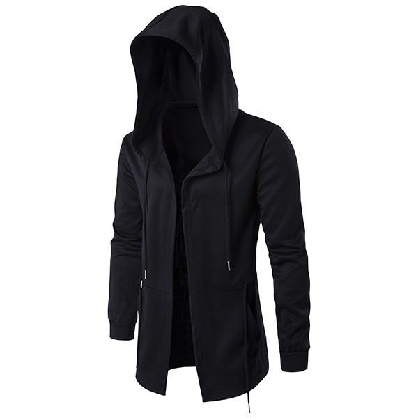 Chaqueta Con Capucha De Capa Media Larga Informal De Moda Negra Para Hombre