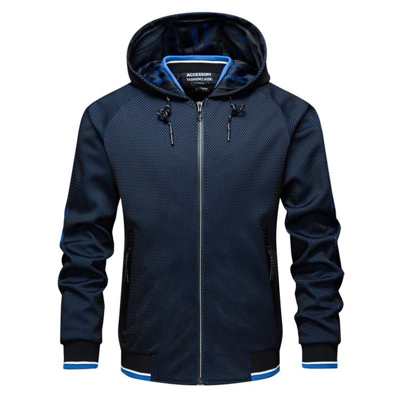 Chaqueta Con Capucha Casual Con Cordón Elegante En Contraste De Color Para Hombre