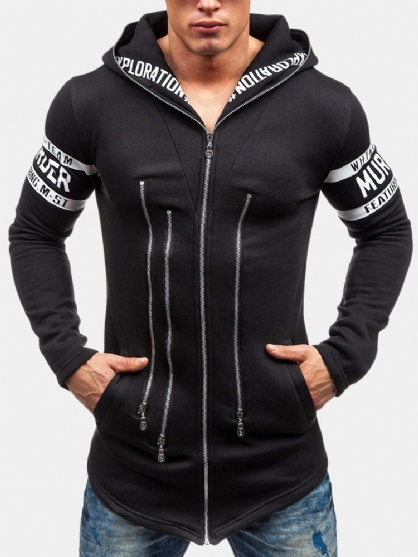 Chaqueta Con Capucha Deportiva Con Cremallera Y Estampado De Letras Con Estilo Para Hombre