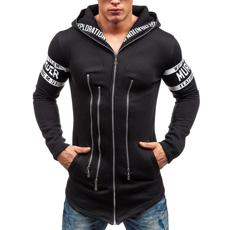 Chaqueta Con Capucha Deportiva Con Cremallera Y Estampado De Letras Con Estilo Para Hombre