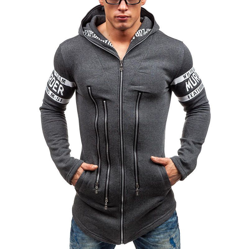 Chaqueta Con Capucha Deportiva Con Cremallera Y Estampado De Letras Con Estilo Para Hombre