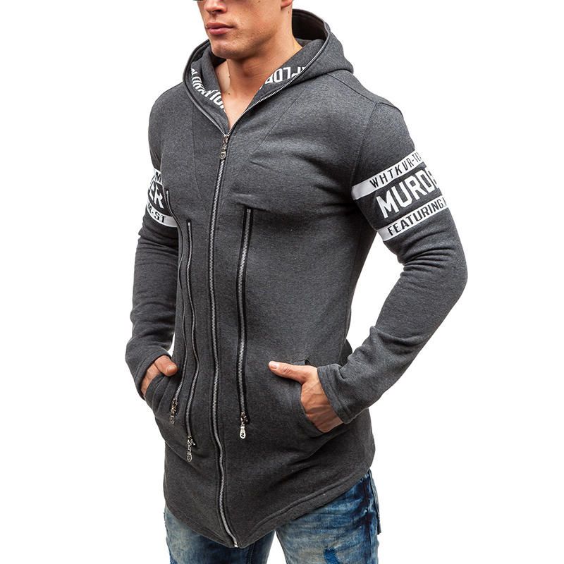 Chaqueta Con Capucha Deportiva Con Cremallera Y Estampado De Letras Con Estilo Para Hombre