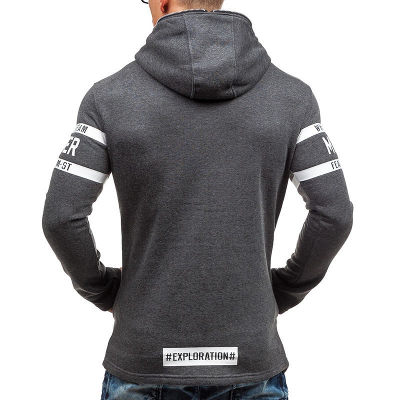 Chaqueta Con Capucha Deportiva Con Cremallera Y Estampado De Letras Con Estilo Para Hombre