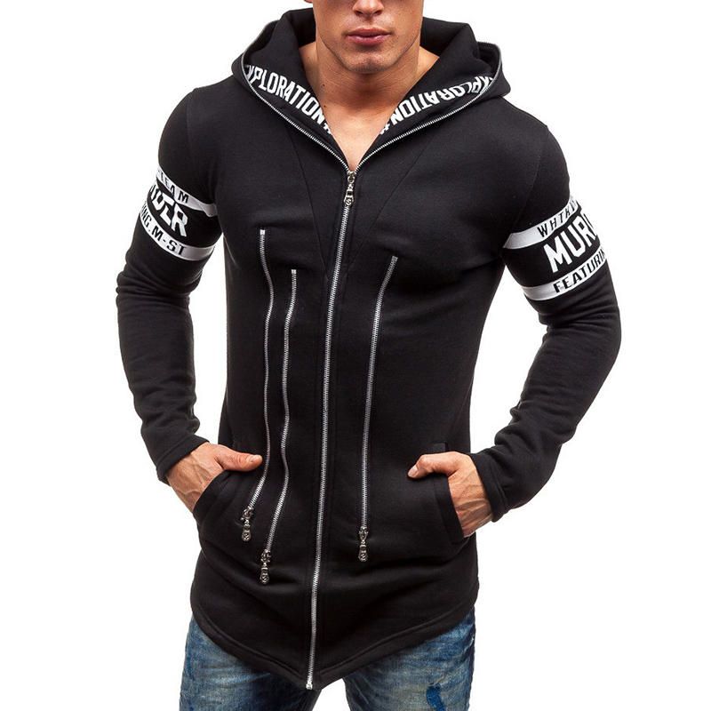 Chaqueta Con Capucha Deportiva Con Cremallera Y Estampado De Letras Con Estilo Para Hombre